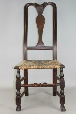 Rare 18th C Norwich,  Ct Qa Chair Bold Spanish Feet With Carved Crest Old Patina