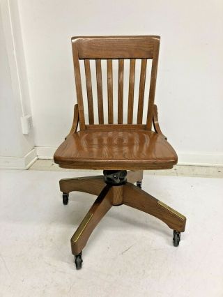 Vintage Wood Office Chair Swivel Banker Desk Courthouse Lawyer Antique Rolling