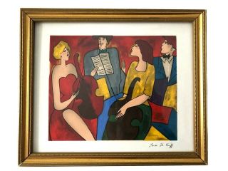 Vintage Linda Le Kinff Framed Serigraph Art Print Quartet Of Musicians Signed