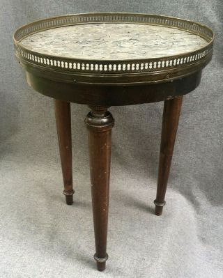 Antique Louis Xvi Style Pedestal Table France 19th Century Marble Brass Wood 9lb