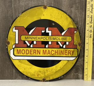 Vintage Mm Minneapolis Moline Porcelain Sign Farm Machinery Tractor Ag Gas Oil