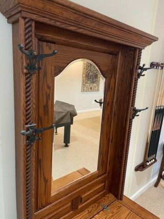 Amish Solid Oak Hall Tree with Storage Bench,  Mirror,  and Coat/Hat Hooks 6