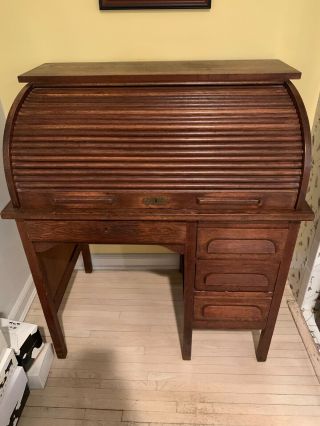 Vintage Antique Wooden Roll Top Desk