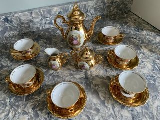 Gold 15 Piece Bavaria (germany) Vintage Fragonia Tea Set.