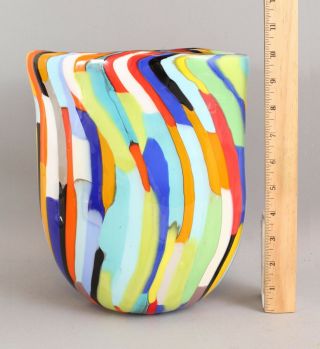 Large Signed Toso Murano Italy Colorful Mid Century Modernist Mcm Art Glass Vase