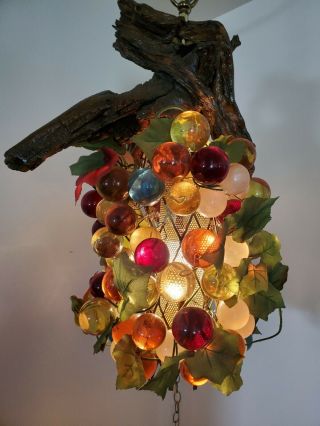 Vintage Mid - Century Lucite Grapes Swag Light Hanging Lamp Asstd Colors Xlarge