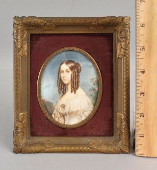 19thc Antique Reinhold Krauss Victorian Young Woman,  Miniature Portrait Painting