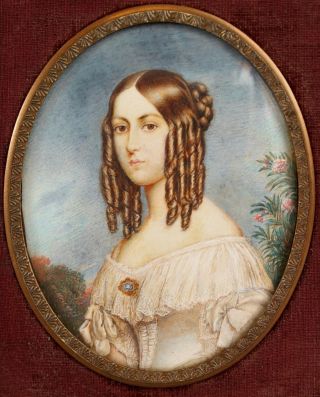 19thC Antique REINHOLD KRAUSS Victorian Young Woman,  Miniature Portrait Painting 3
