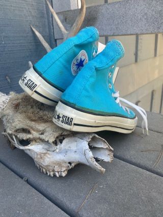 Rare Vintage 80s Converse Made In Usa Hightop Turquoise Extra Stitch