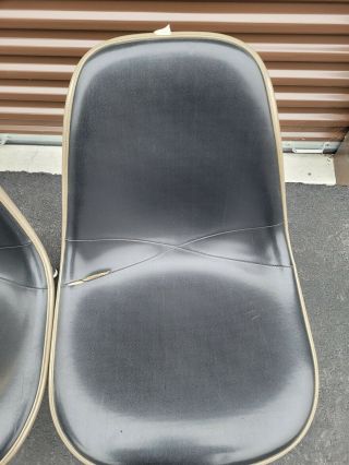 Pair Vintage Herman Miller Eames Naugahyde Fiberglass Shell Chair Swivel Base 9 2