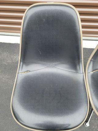 Pair Vintage Herman Miller Eames Naugahyde Fiberglass Shell Chair Swivel Base 9 4