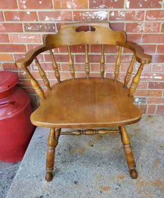 Vtg Mid Century Maple Captains Dining Chair Keller Furniture Colonial Style