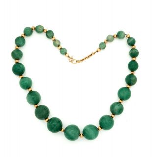 Antique Vintage 12k Deco Gold Filled GF Chinese Jadeite Jade Bead Necklace 61.  5g 2