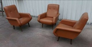 Mid Century Set 3 Lounge Chairs Marco Zanuso Gio Ponti Italy 1950s