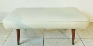 Antique/vintage 36 " Ivory Leather Bench Tapered Wood Legs
