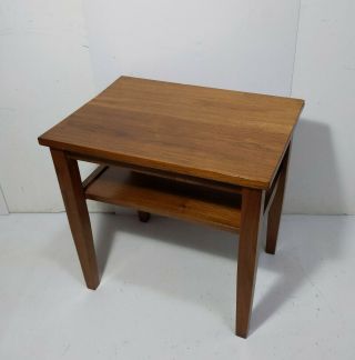 Vintage Rustic Mid Century Modern 2 - Tier Solid Wood End Table Farmhouse Mission