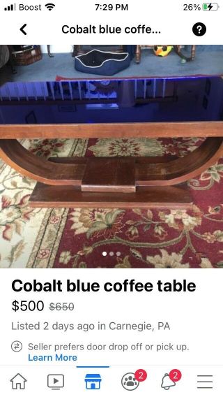 1930s Cobalt Blue Mirrored Glass Coffee Table.  Art Deco Design