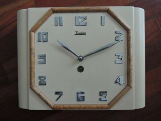German 100 Junghans Wall Clock Art Deco Wood And Chrome,  1934 Serviced