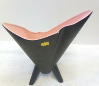 Vintage Royal Haeger Pink & Black 3 Leg Pottery Vase Mid Century Modern
