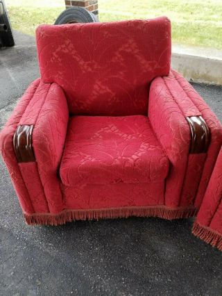 3 PIECE 1940/50 ' s KROEHLER?? LIVING ROOM SUITE,  COUCH & 2 MATCHING CHAIRS RED & 2