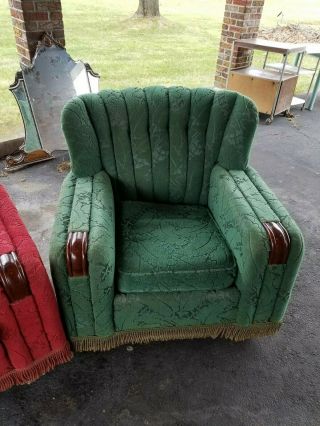 3 PIECE 1940/50 ' s KROEHLER?? LIVING ROOM SUITE,  COUCH & 2 MATCHING CHAIRS RED & 4