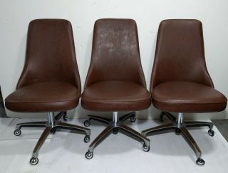 Vintage Chromcraft Set Mid Century Modern Industrial Swivel Stools Chairs Vinyl