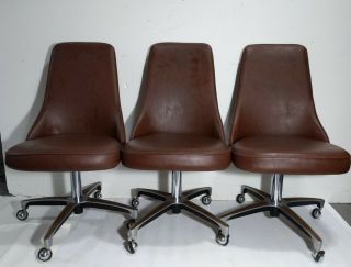 Vintage Chromcraft Set Mid Century Modern Industrial Swivel Stools Chairs Vinyl 6