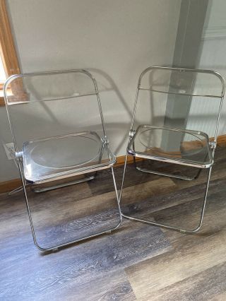 2 Castelli Giancarlo Piretti Plia Lucite Folding Chairs Italian Made In Italy