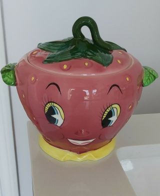 Vintage Anthropomorphic Py Cookie Jar Stawberry Hand Painted Coronet Japan Rare