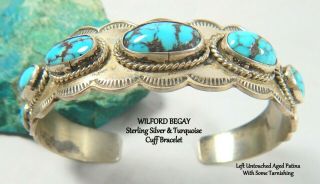 Vintage Navajo Wilford Begay Sterling & Apache Blue Turquoise Cuff Bracelet Nr