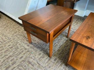 Vintage Mid Century Modern Lane One Drawer Side End Table Solid Walnut Danish