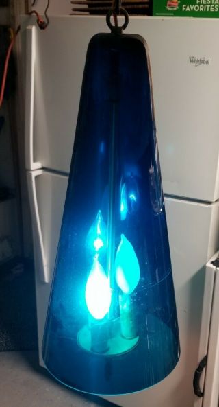 Vintage Mcm Glass Scone Hanging Chandelier Lamp Blue Glass