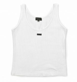 Vintage Gucci 1996 By Tom Ford White Tank Top Logo Ribber 90s Size M