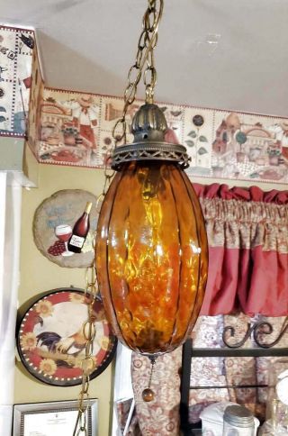 Vintage Amber Swag Glass Lamp Hanging Pendant Light 24 "