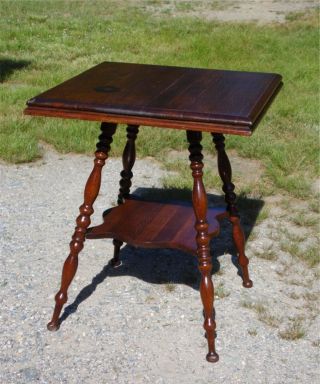 Antique Victorian Solid Oak 2 Tier Parlor Table Plant Stand