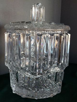 Vtg Mid Century Modern Swedish Cubist / Brutalist Glass Ice Bucket With Lid