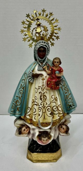 Vintage Spain Our Lady Of Regla 10 " / Virgen De Regla Statue / Glass Eyes