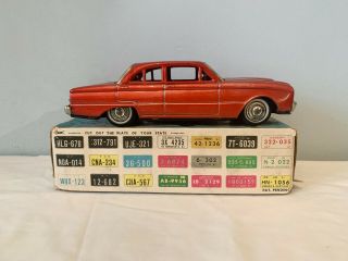 Vintage 1961 Bandai Toys Japan Ford Falcon Tin Friction Car Boxed 2