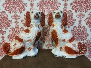 Antique Pair Vintage Staffordshire Spaniel Dog Porcelain Figurine Statute - Rust
