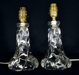 Vintage French Vannes Lead Crystal Glass Lamp Base Pair 1950s Fully