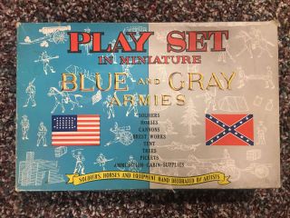 Vintage 1960s Marx Miniature Playset Blue And Grey Armies Box