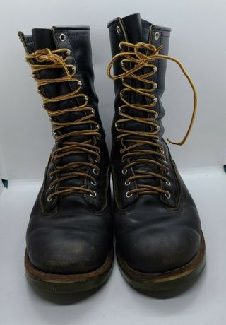 Rare Vintage 1970s Red Wing Green Sole Black Leather Lineman Logger Boots 9 E