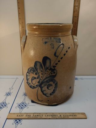 Antique Frank B Norton Worcester Mass 3 Gal Stoneware Jar Cobalt Floral Design