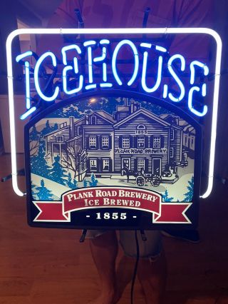 Vintage Miller Icehouse Beer Neon Sign Bar Display 21 " X 21 " X 6 "