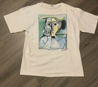 Vintage 1995 Pablo Picasso Woman With A Yellow Hat Art Painting Shirt Xl