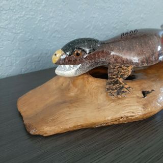 Carl Christiansen 12 " Prehistoric Turtle Fish Decoy Lure Folk Art Wood Carving