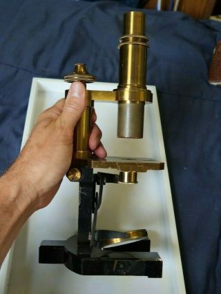 Rare Vintage Antique Carl Zeiss Jena 7852 Brass Heavy Microscope Early Look Nr