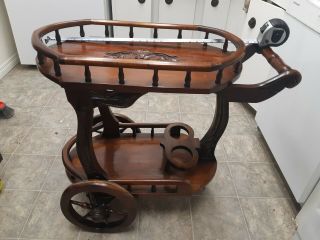 Antique Vintage Tea Cart Hand Carved Wood.