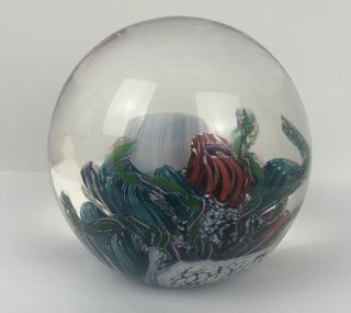 Vtg Mark Eckstrand Sea Aquarium Art Glass Paperweight Coral Ocean Signed 92