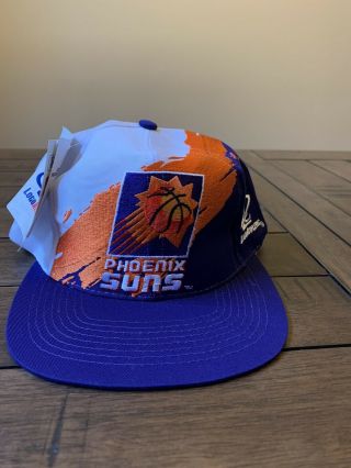 Vintage 90s Phoenix Suns Logo Athletic Reverse Splash Paint Snapback Hat.